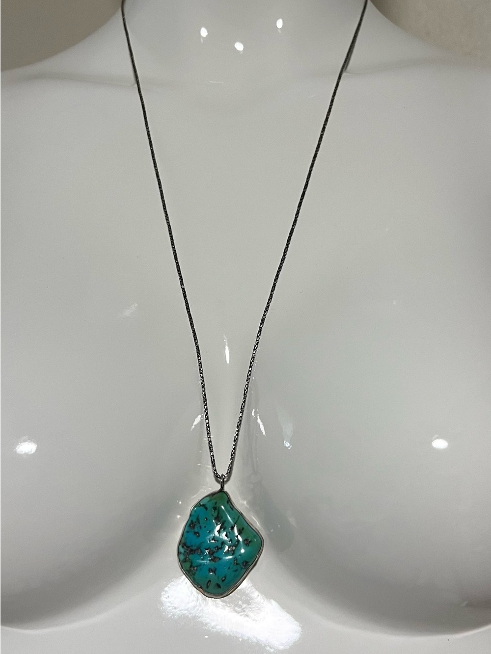 925 silver italy necklace with  blue turquoise pendant signed BJ